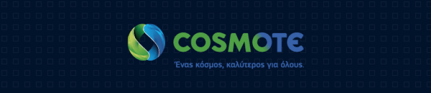 Cosmote logo on a dark blue background