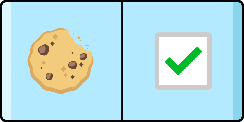 A 50/50 image of a cookie and a green checkmark