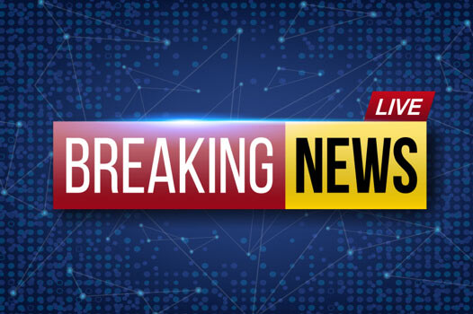 A TV station slide for breaking news A Breaking news screen shot
