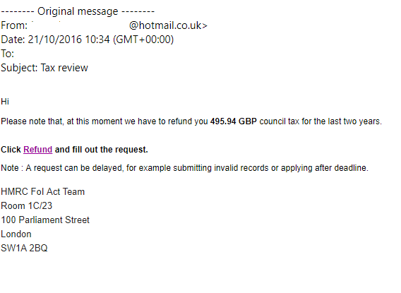 Phishing email example