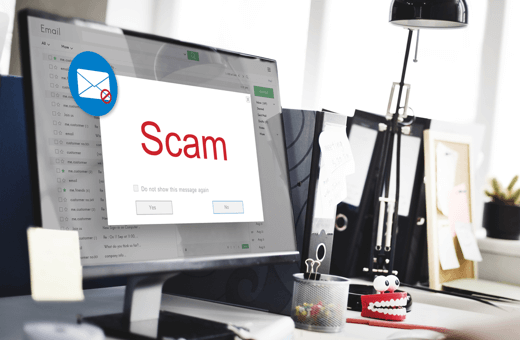 A scam alert on a desktop email client