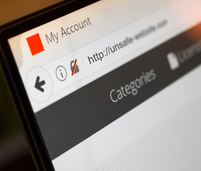 A browser window with an insecure connection icon
