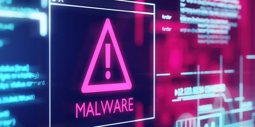 A computer screen with a malware icon displayed