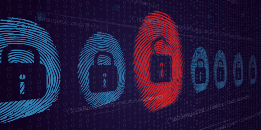 Cyber thumbprints with a red padlock
