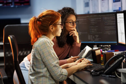 Women looking on a computer together